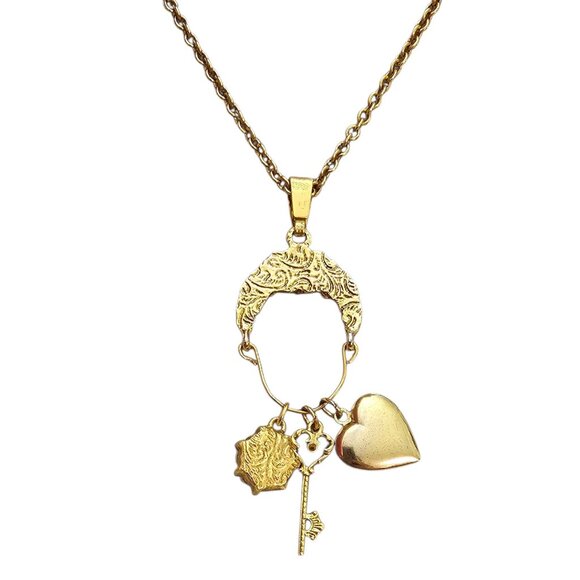 1928 Brand Rose Charms Pendant Necklace Locket Key Flower, Signed - Picture 4 of 8